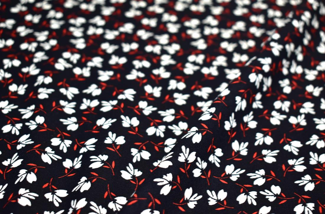 Black & Cream Printed Floral 100% Viscose Fabric Material