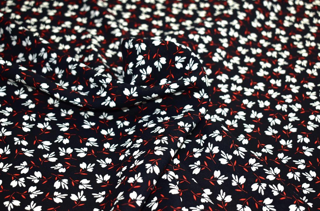 Black & Cream Printed Floral 100% Viscose Fabric Material