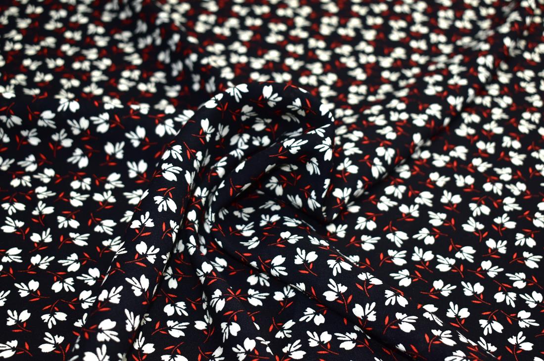 Black & Cream Printed Floral 100% Viscose Fabric Material
