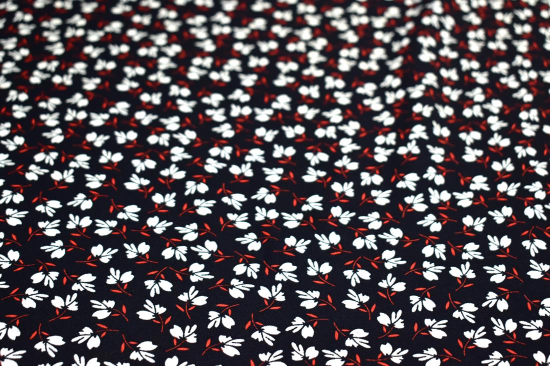 Black & Cream Printed Floral 100% Viscose Fabric Material