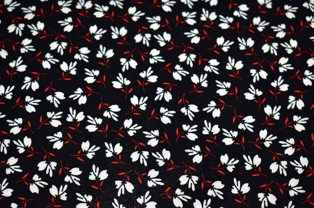 Black & Cream Printed Floral 100% Viscose Fabric Material