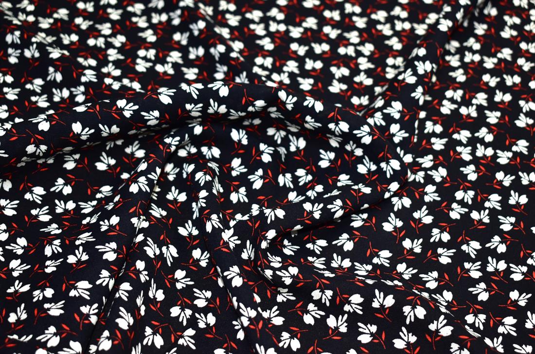Black & Cream Printed Floral 100% Viscose Fabric Material