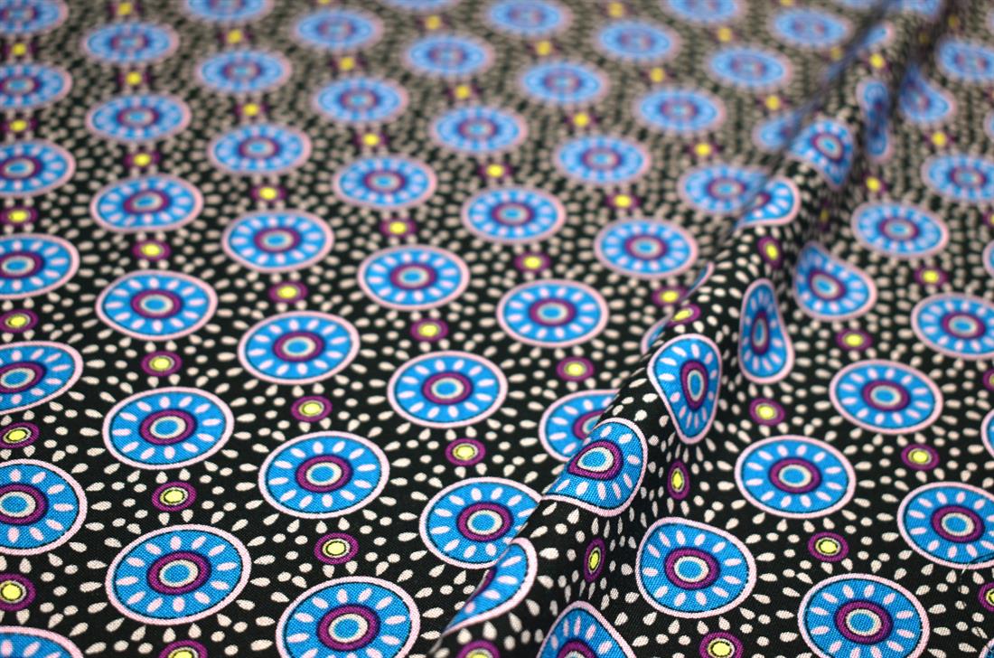 Black & Blue Printed Floral 100% Viscose Fabric Material