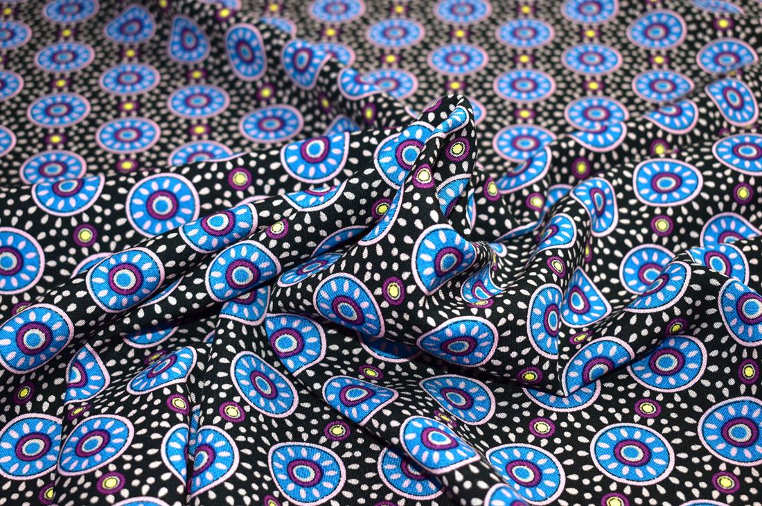 Black & Blue Printed Floral 100% Viscose Fabric Material