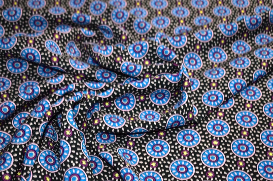 Black & Blue Printed Floral 100% Viscose Fabric Material