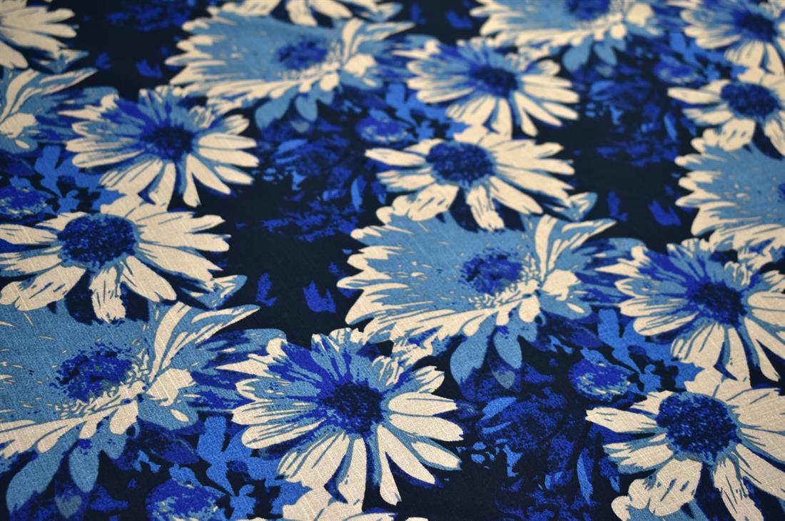 Navy & Beige Printed Floral 100% Viscose Fabric Material