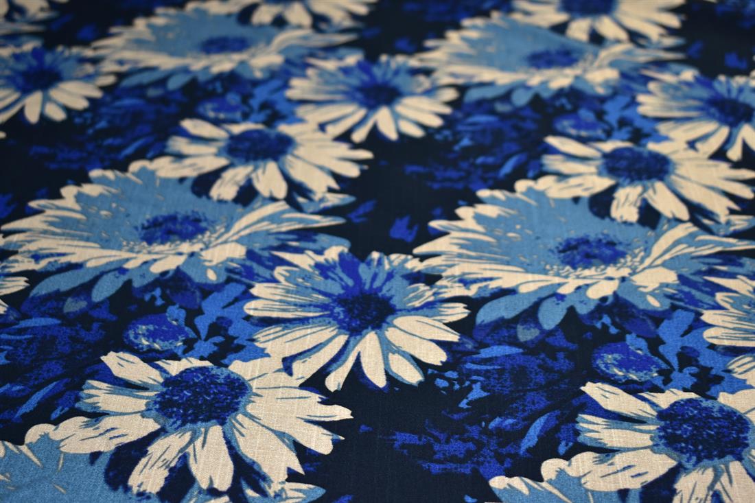 Navy & Beige Printed Floral 100% Viscose Fabric Material