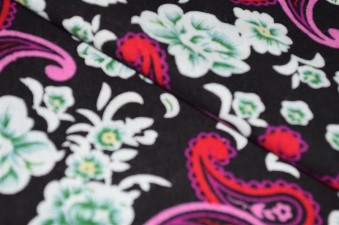 Black & Fuchsia Printed 100% Viscose Fabric