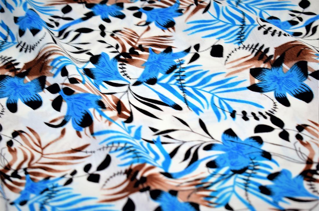 Blue Printed 100% Viscose Fabric, Floral