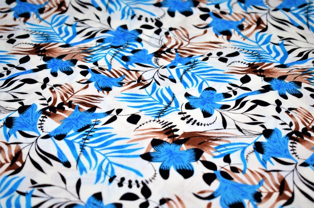 Blue Printed 100% Viscose Fabric, Floral