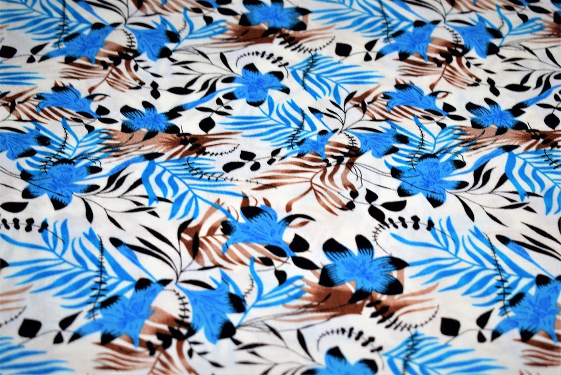 Blue Printed 100% Viscose Fabric, Floral
