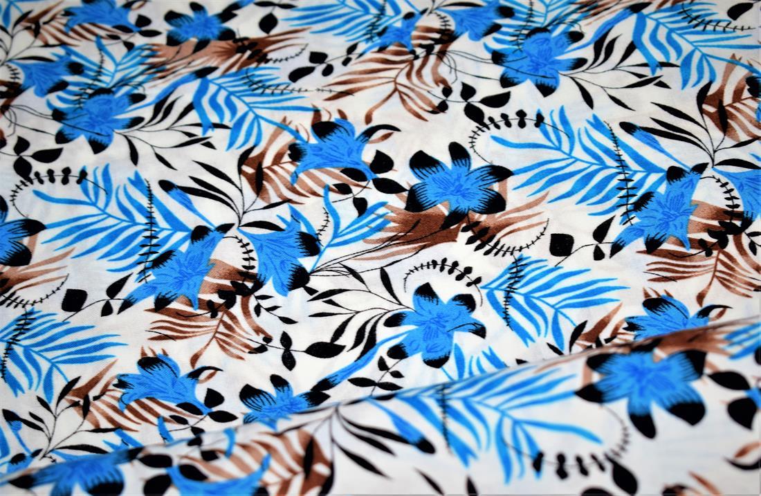 Blue Printed 100% Viscose Fabric, Floral
