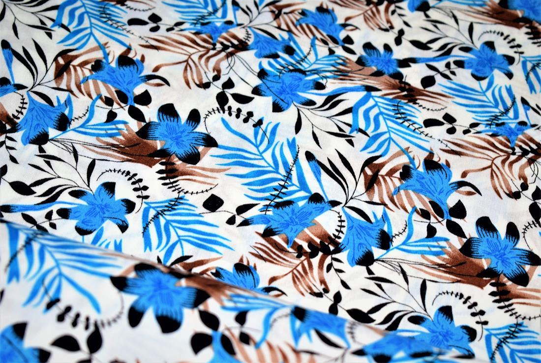 Blue Printed 100% Viscose Fabric, Floral