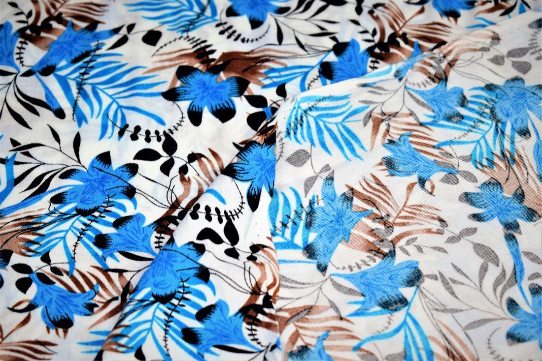 Blue Printed 100% Viscose Fabric, Floral