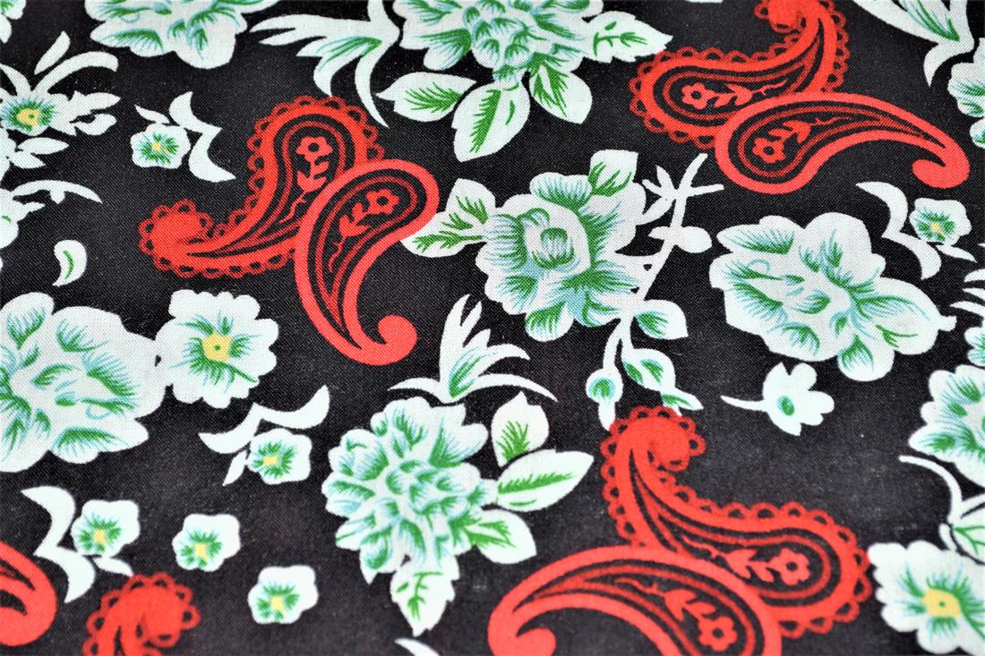 Black & Red Printed 100% Viscose Fabric, Floral