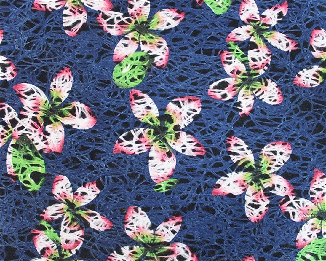 Black & Navy Vibrant Flowers Felted Coating