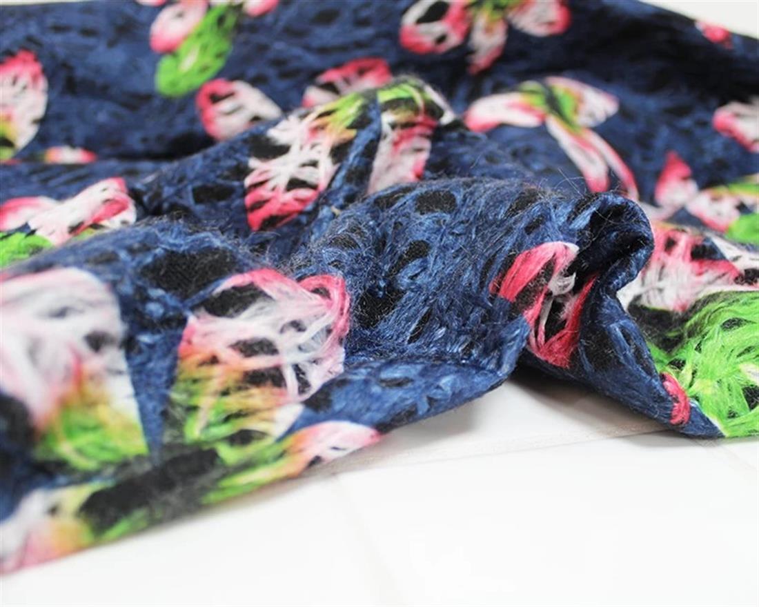 Black & Navy Vibrant Flowers Felted Coating