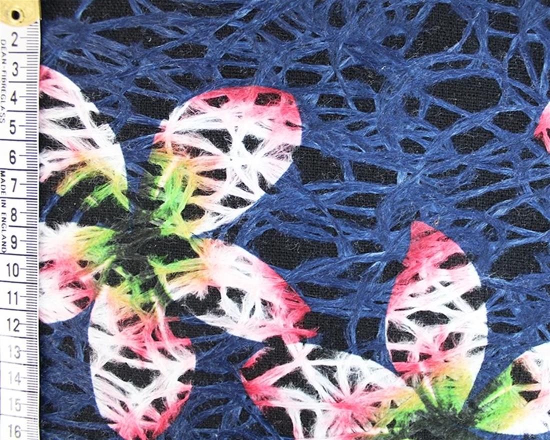 Black & Navy Vibrant Flowers Felted Coating