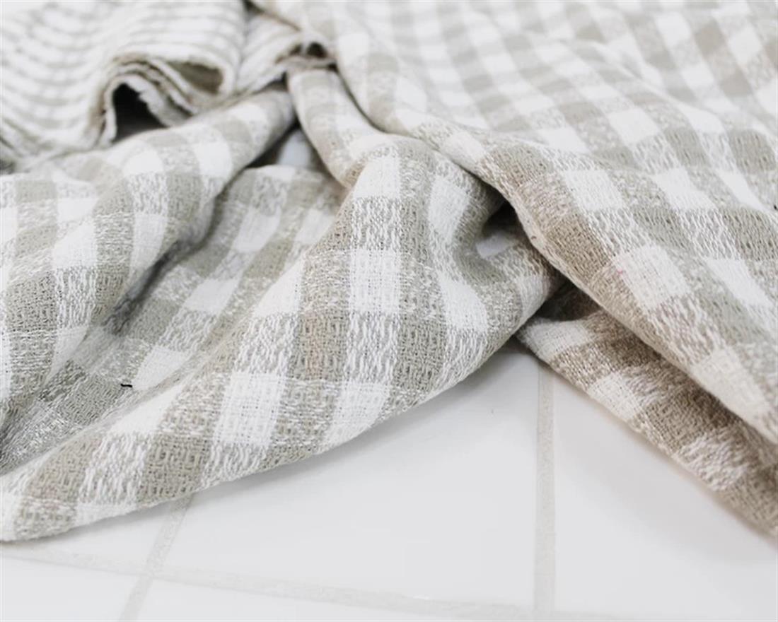 Beige Checked Woven Suiting Wool
