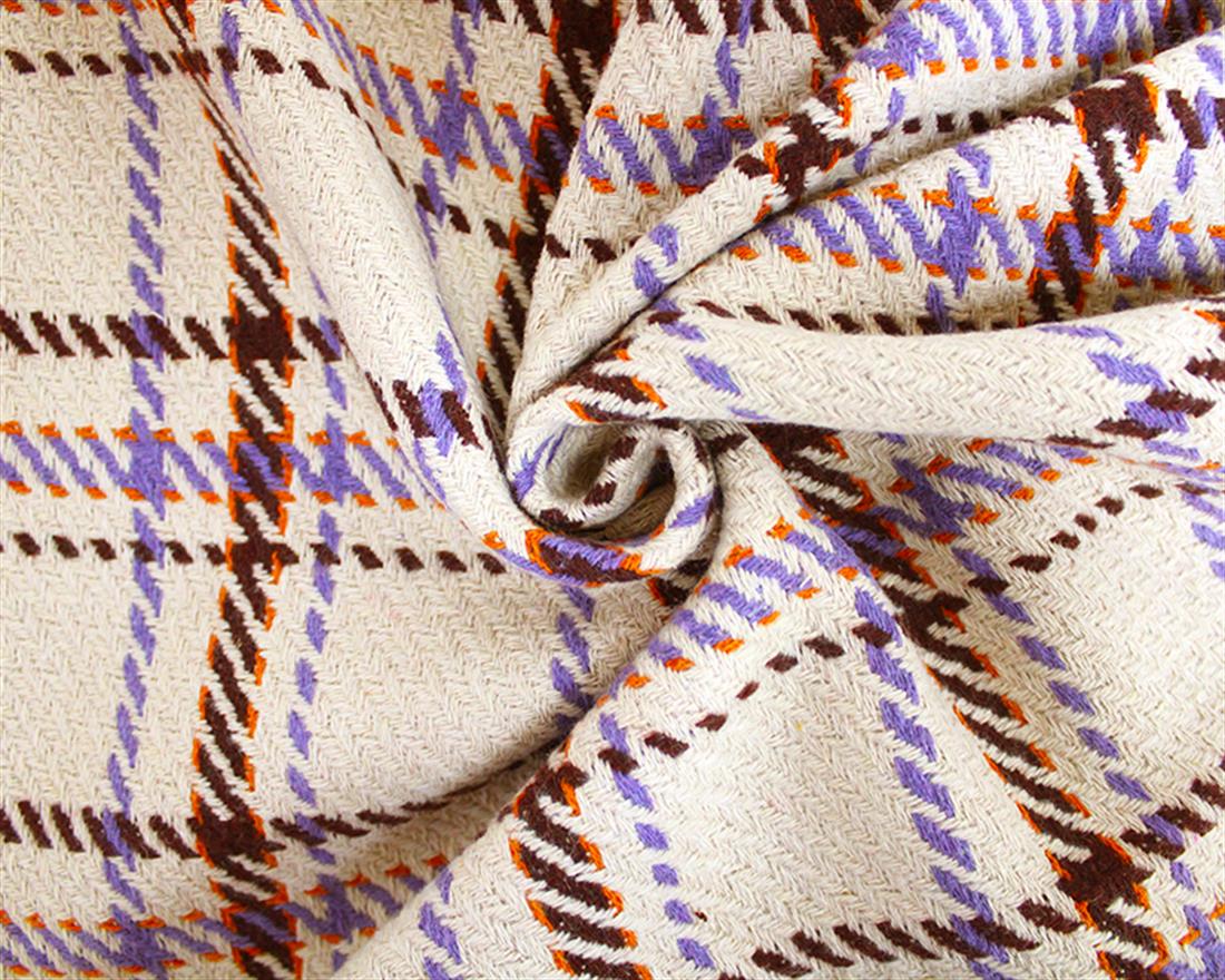 Beige Large Tartan Check Wool Mix