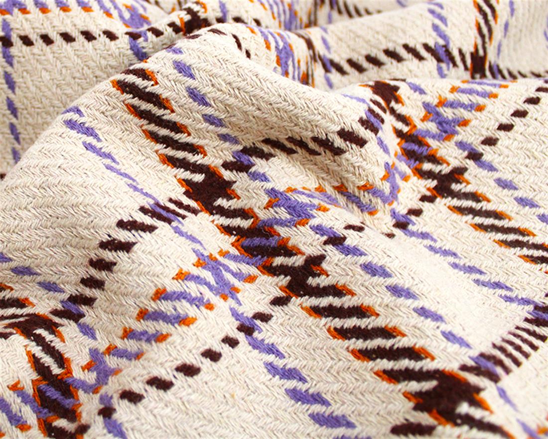 Beige Large Tartan Check Wool Mix