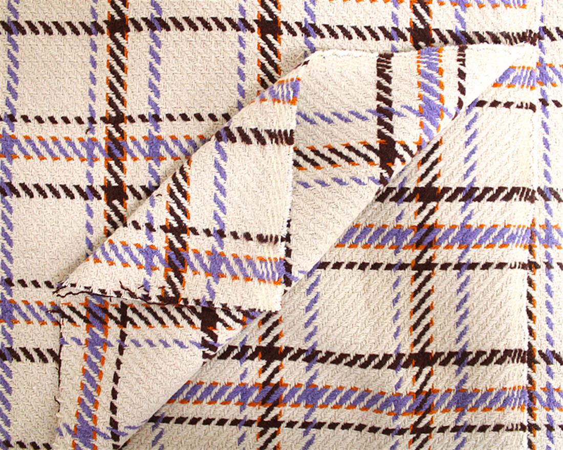 Beige Large Tartan Check Wool Mix