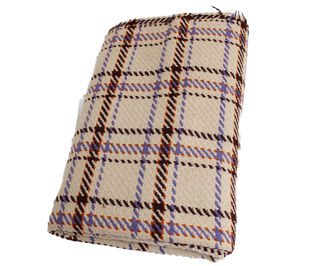 Beige Large Tartan Check Wool Mix