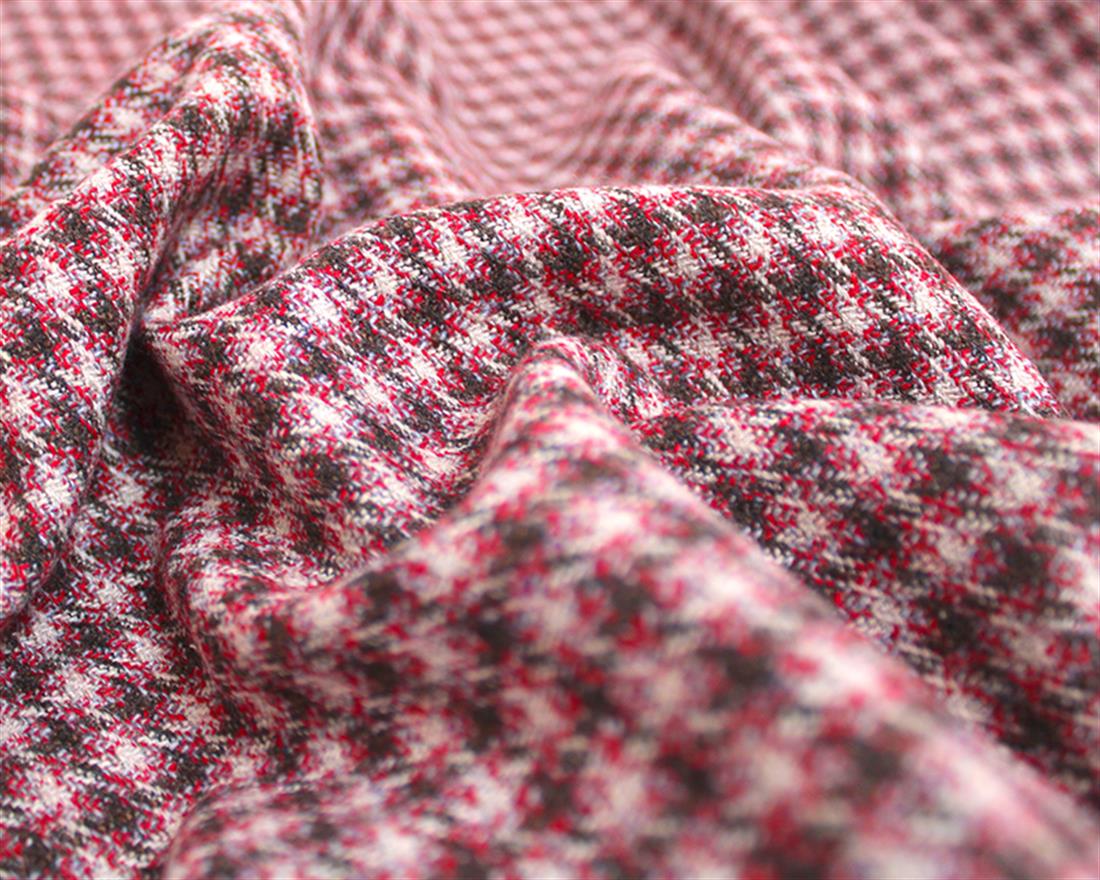 Dark Red Check Wool Mix