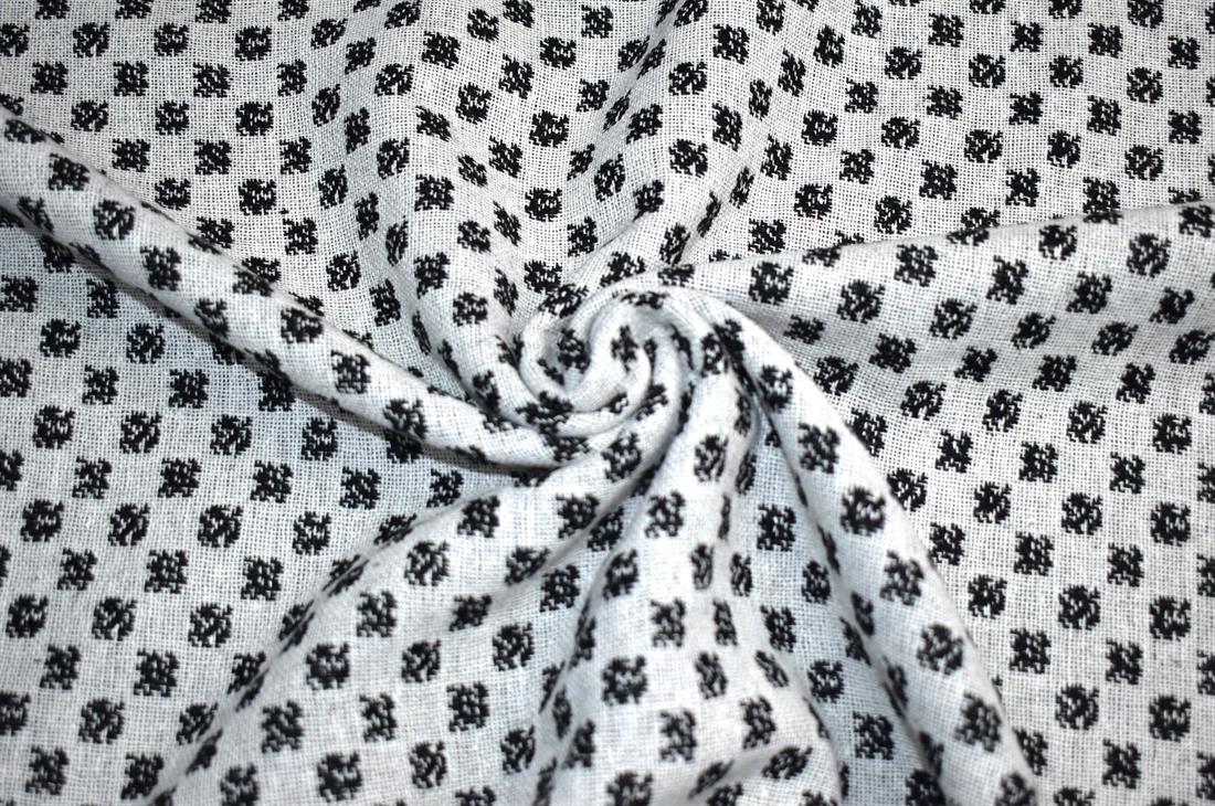 Light Grey & Black Light Grey/Black Printed Wool Fabric Material