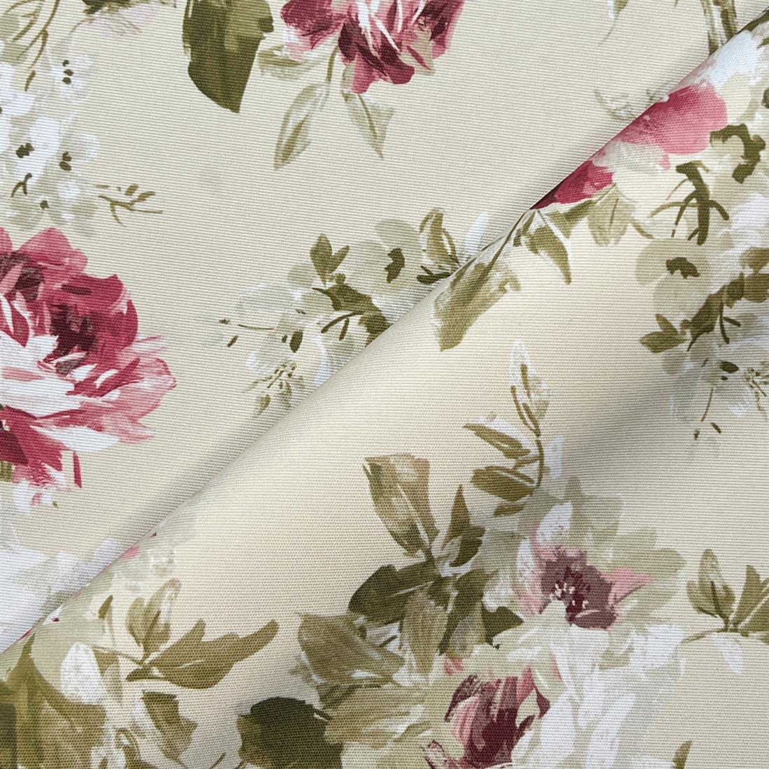 Cream English Rose Digital Print UV Resistant PU Coated Outdoor Fabric