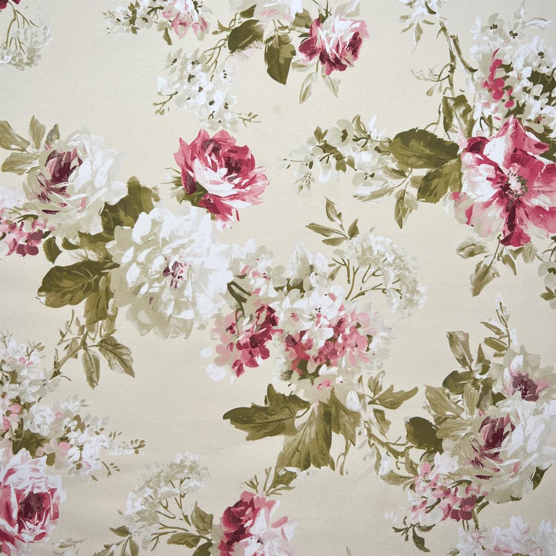 Cream English Rose Digital Print UV Resistant PU Coated Outdoor Fabric