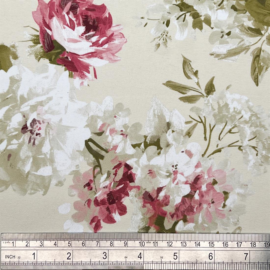 Cream English Rose Digital Print UV Resistant PU Coated Outdoor Fabric
