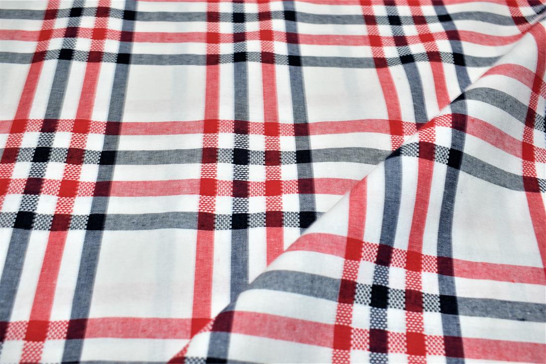 White & Red Printed Tartan Brushed/Yarn