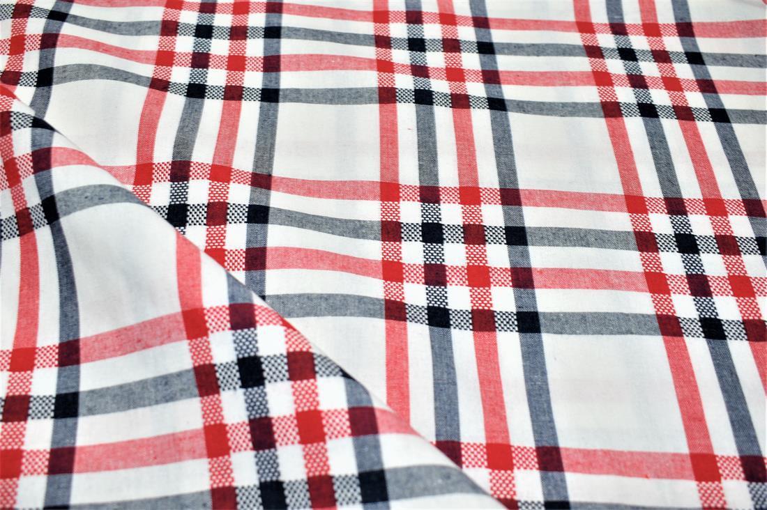 White & Red Printed Tartan Brushed/Yarn
