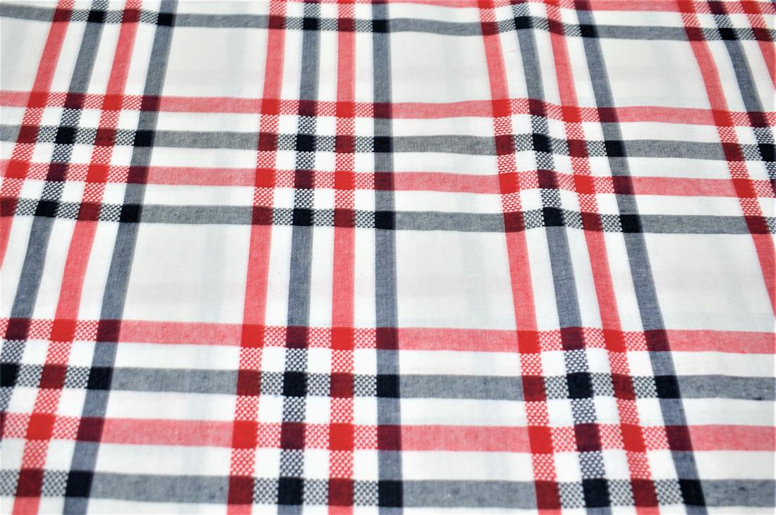 White & Red Printed Tartan Brushed/Yarn