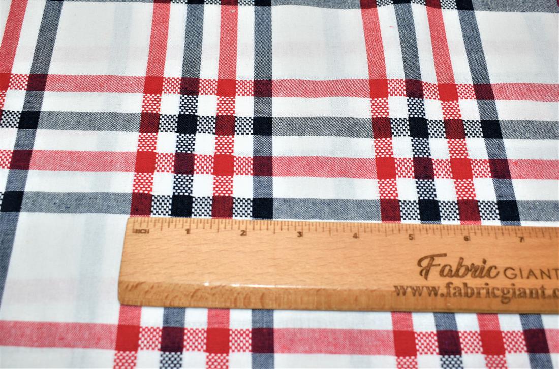 White & Red Printed Tartan Brushed/Yarn
