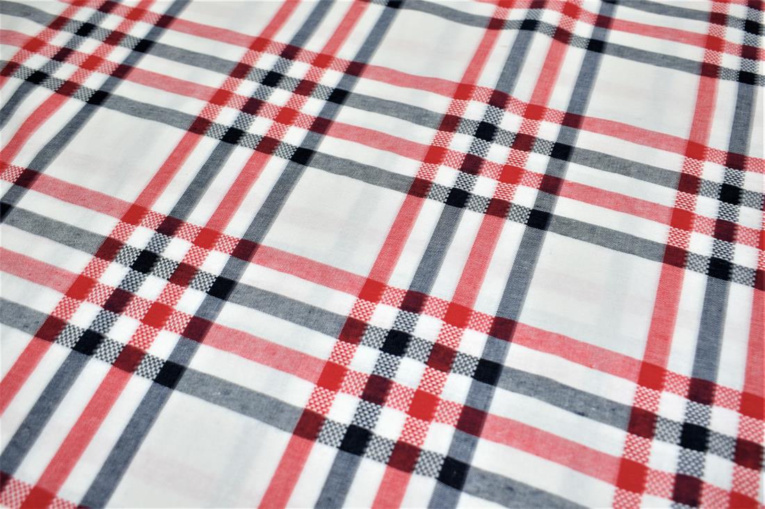 White & Red Printed Tartan Brushed/Yarn