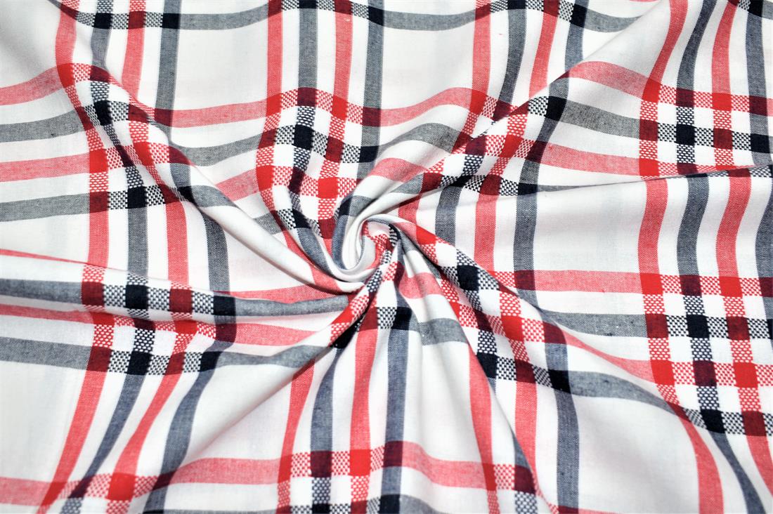 White & Red Printed Tartan Brushed/Yarn