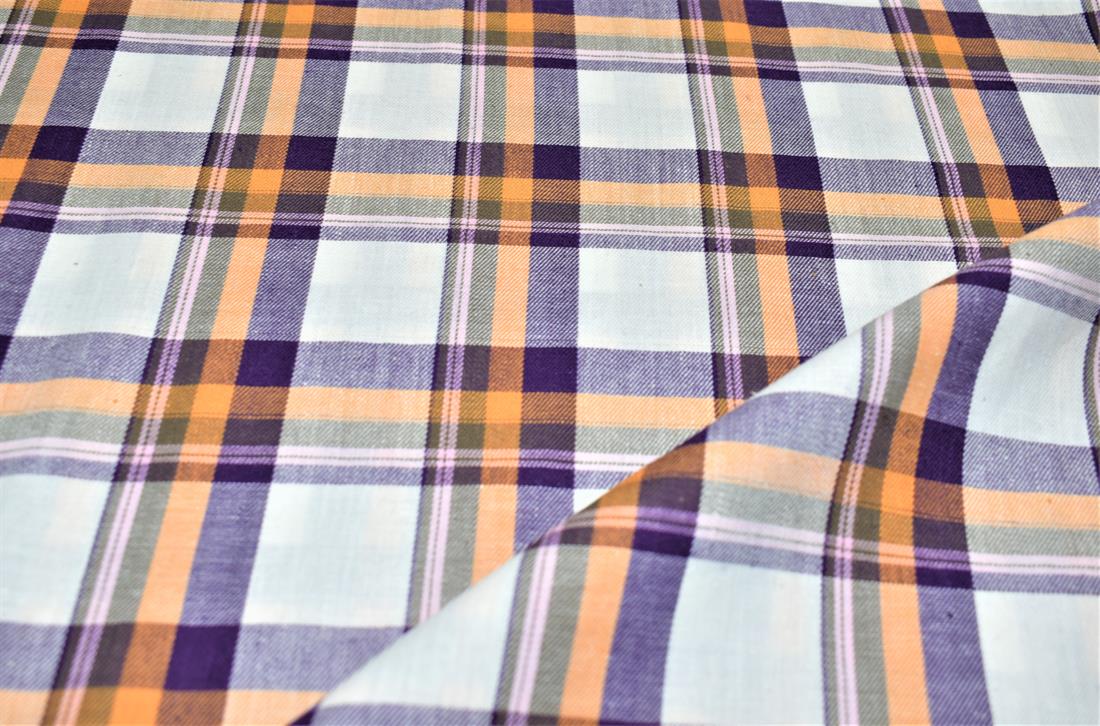 White & Purple Printed Tartan Brushed/Yarn