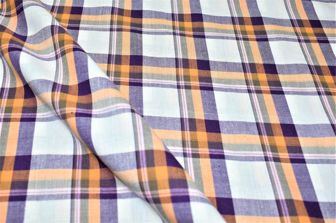 White & Purple Printed Tartan Brushed/Yarn