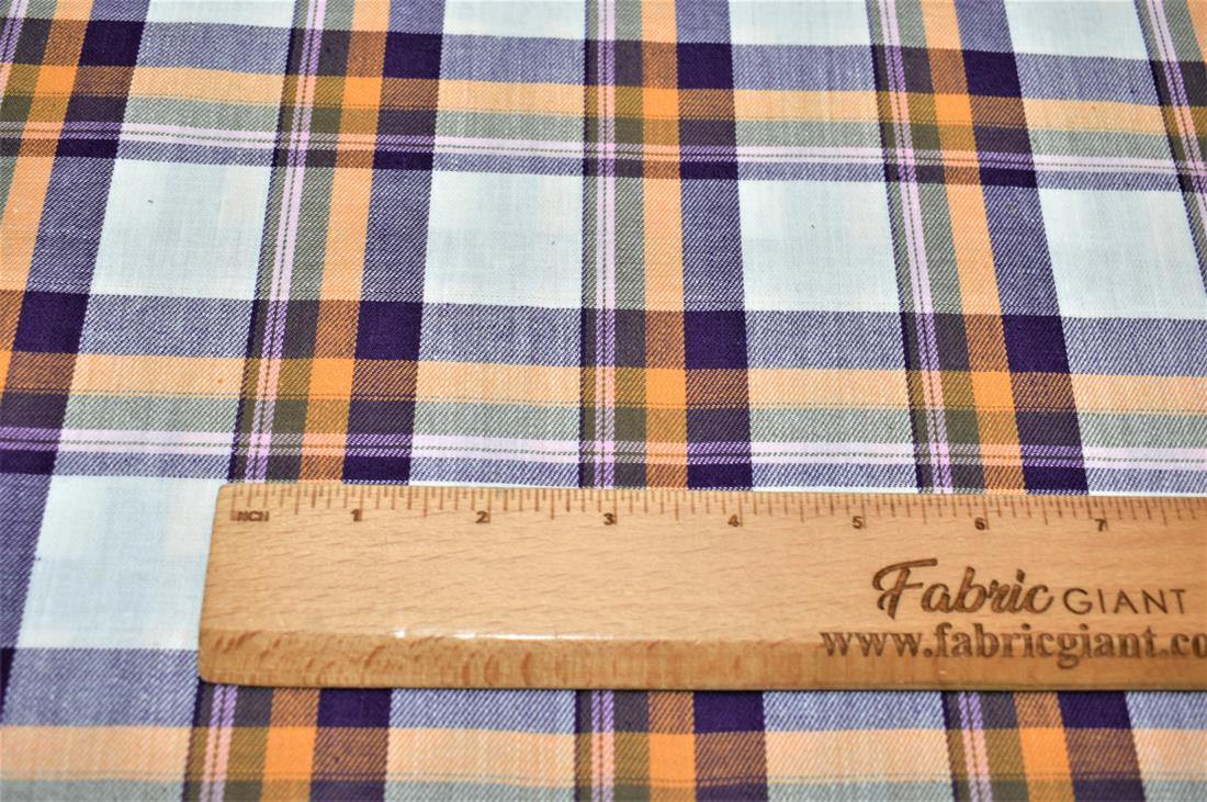 White & Purple Printed Tartan Brushed/Yarn