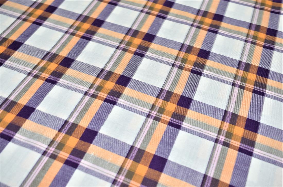 White & Purple Printed Tartan Brushed/Yarn