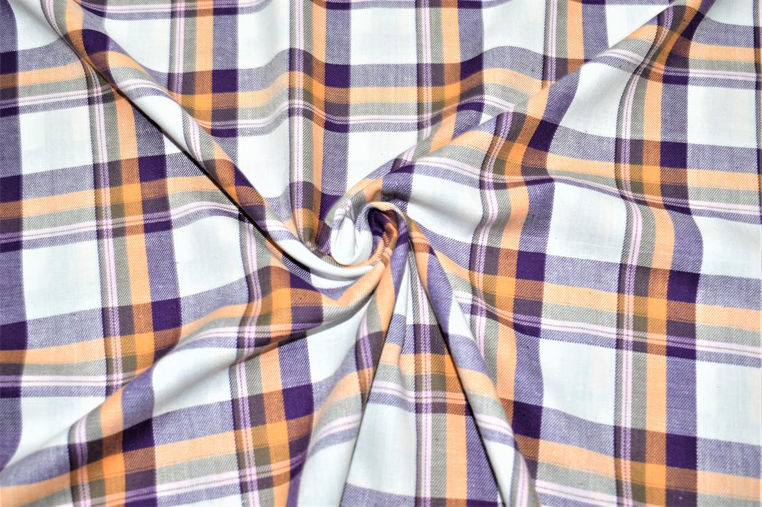 White & Purple Printed Tartan Brushed/Yarn