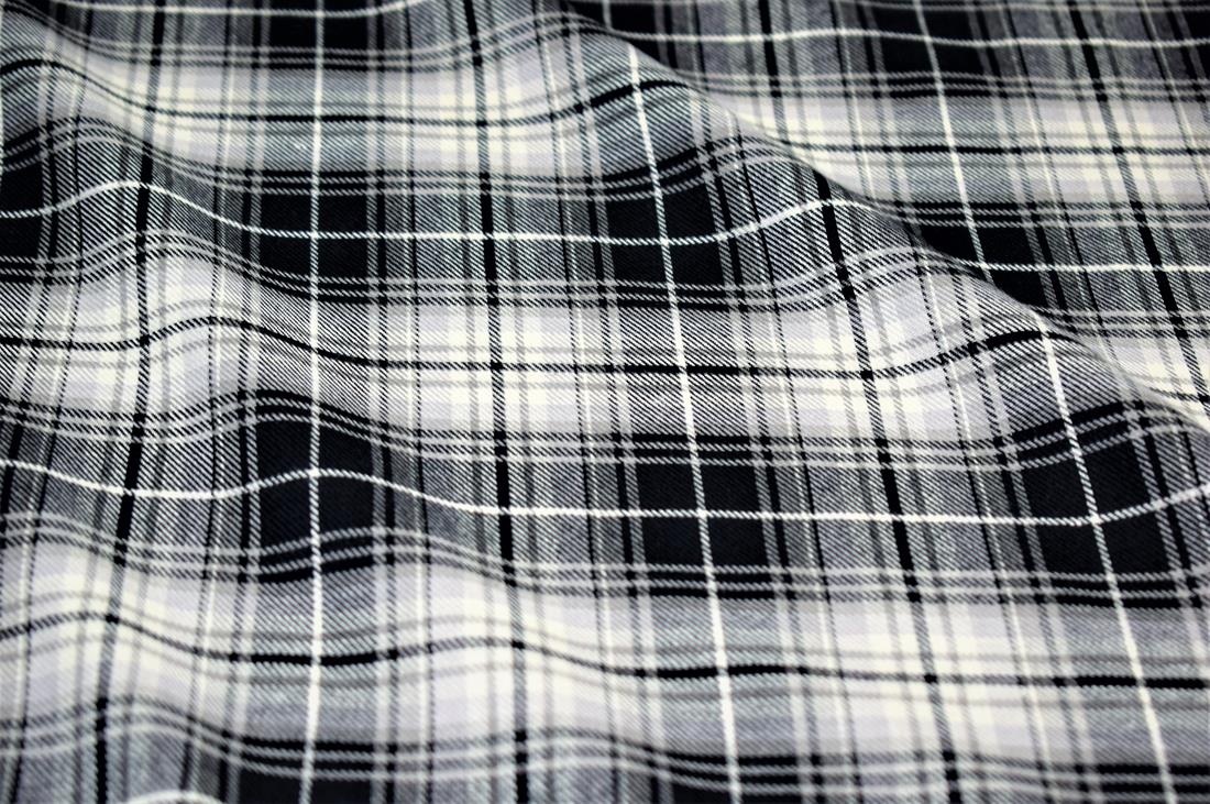 Cream & Black Tartan Check Yarn Dyed Print