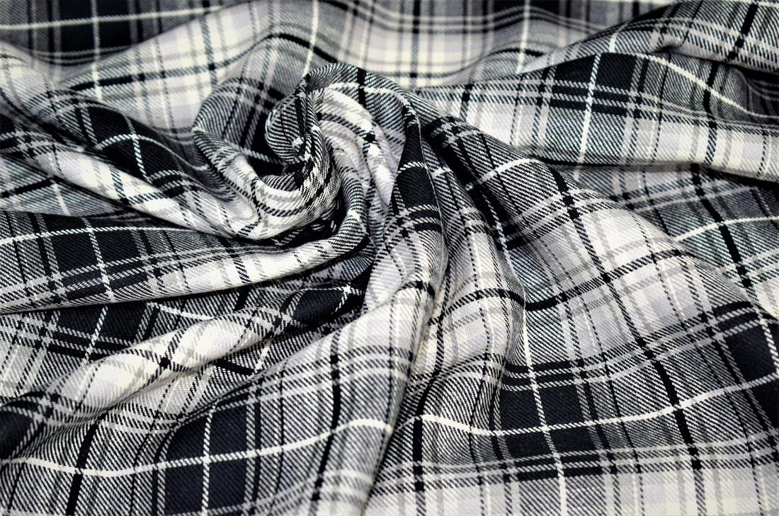 Cream & Black Tartan Check Yarn Dyed Print