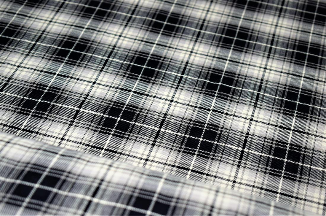 Cream & Black Tartan Check Yarn Dyed Print