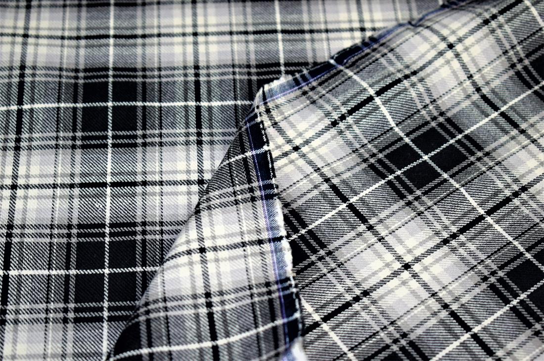 Cream & Black Tartan Check Yarn Dyed Print