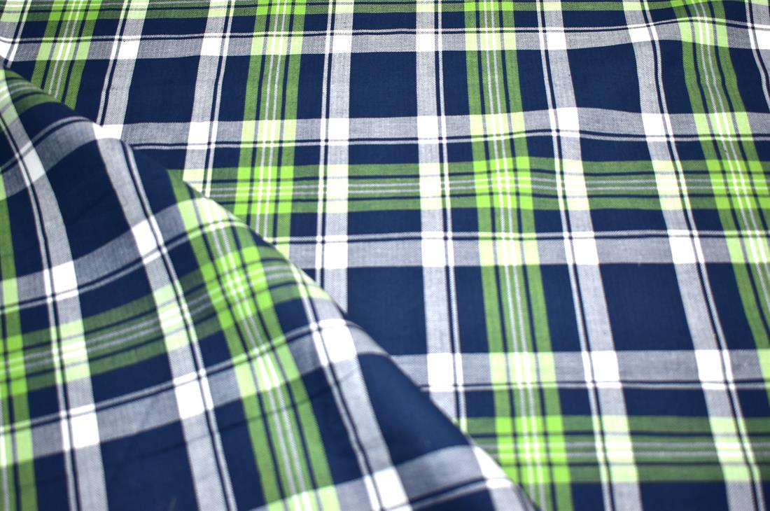 Navy & Lime Printed Tartan Brushed/Yarn