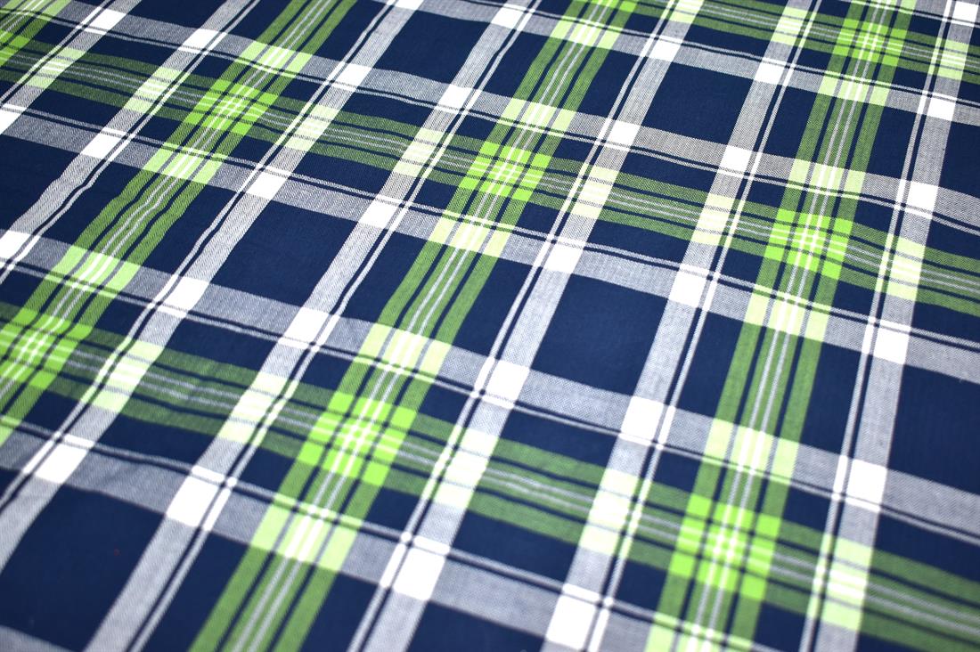Navy & Lime Printed Tartan Brushed/Yarn