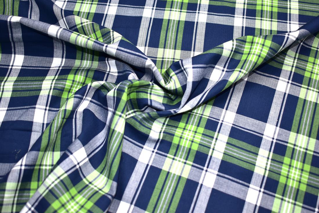 Navy & Lime Printed Tartan Brushed/Yarn